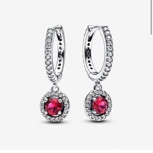Pandora Authentic 925 Ale‎ Red Round Sparkling Hoop Earrings NEW